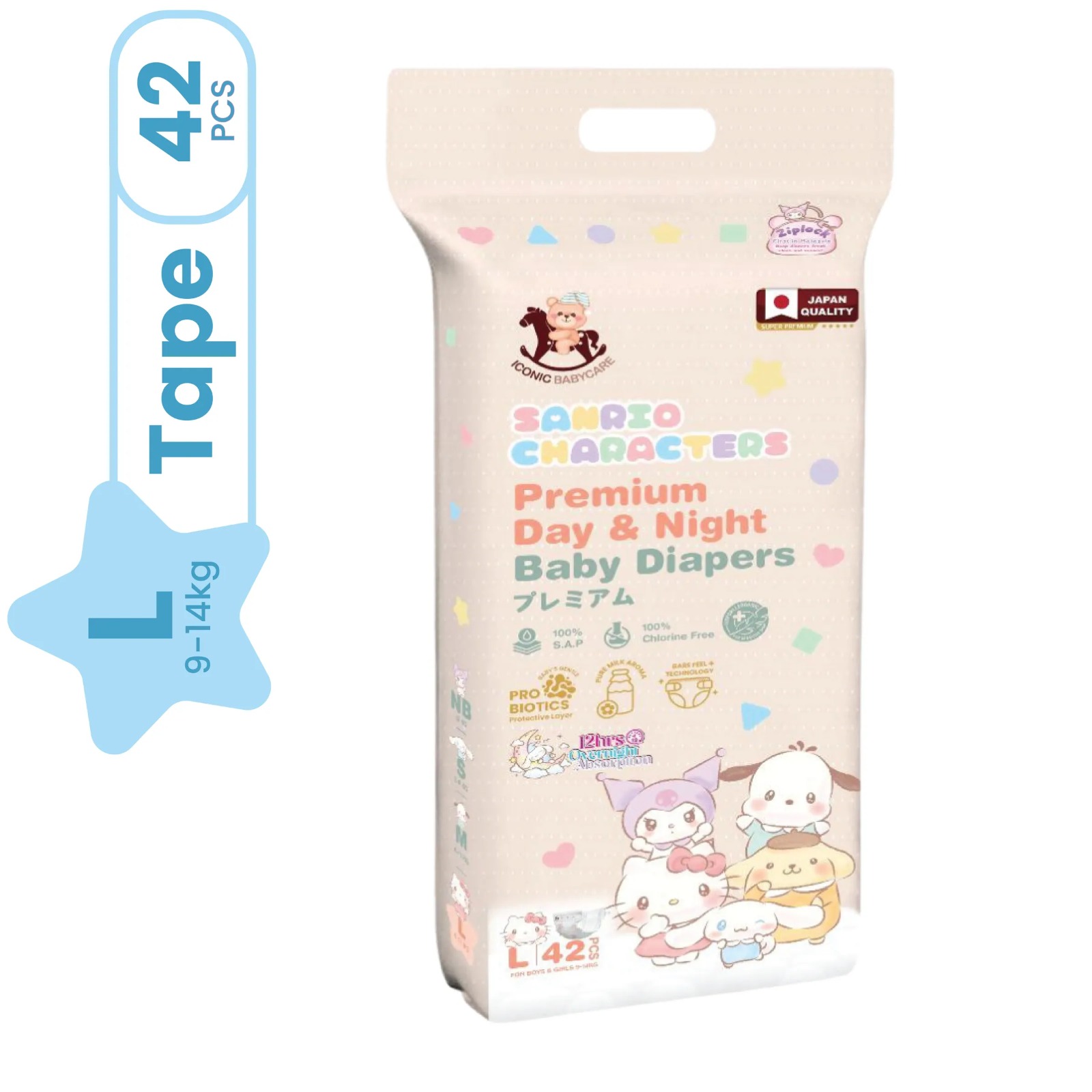 Iconic Babycare x Sanrio Premium Day & Night Baby Diapers NB28/ S52/ M46/ L42 (Pack)