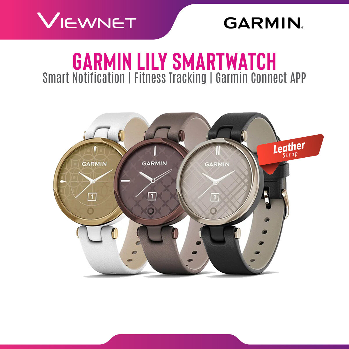 [NEW ARRIVAL] Garmin Lily Smart Watch (Silicone / Leather) - Stylish Patterned Lens, Smart Touchscreen, Small and Fashionable smartwatch