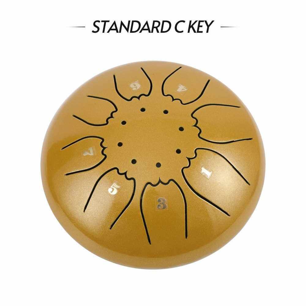 Mini Steel Tongue Drum Metal Hand Drum 5 Inch C Tone 8 Notes Percussion Instrument Stainless Steel with Storage Bag Drumstick Yellow (Yellow)