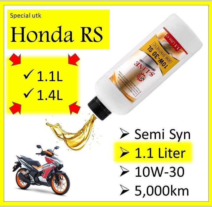 NT10 S-LINE 10w30 1.1 Liter Semi Synthetic Motorcycle Engine Oil Honda rs150r v1 v2 rsx150 Benelli rfs150i Minyak Hitam Enjin Motosikal 4t Motors rs