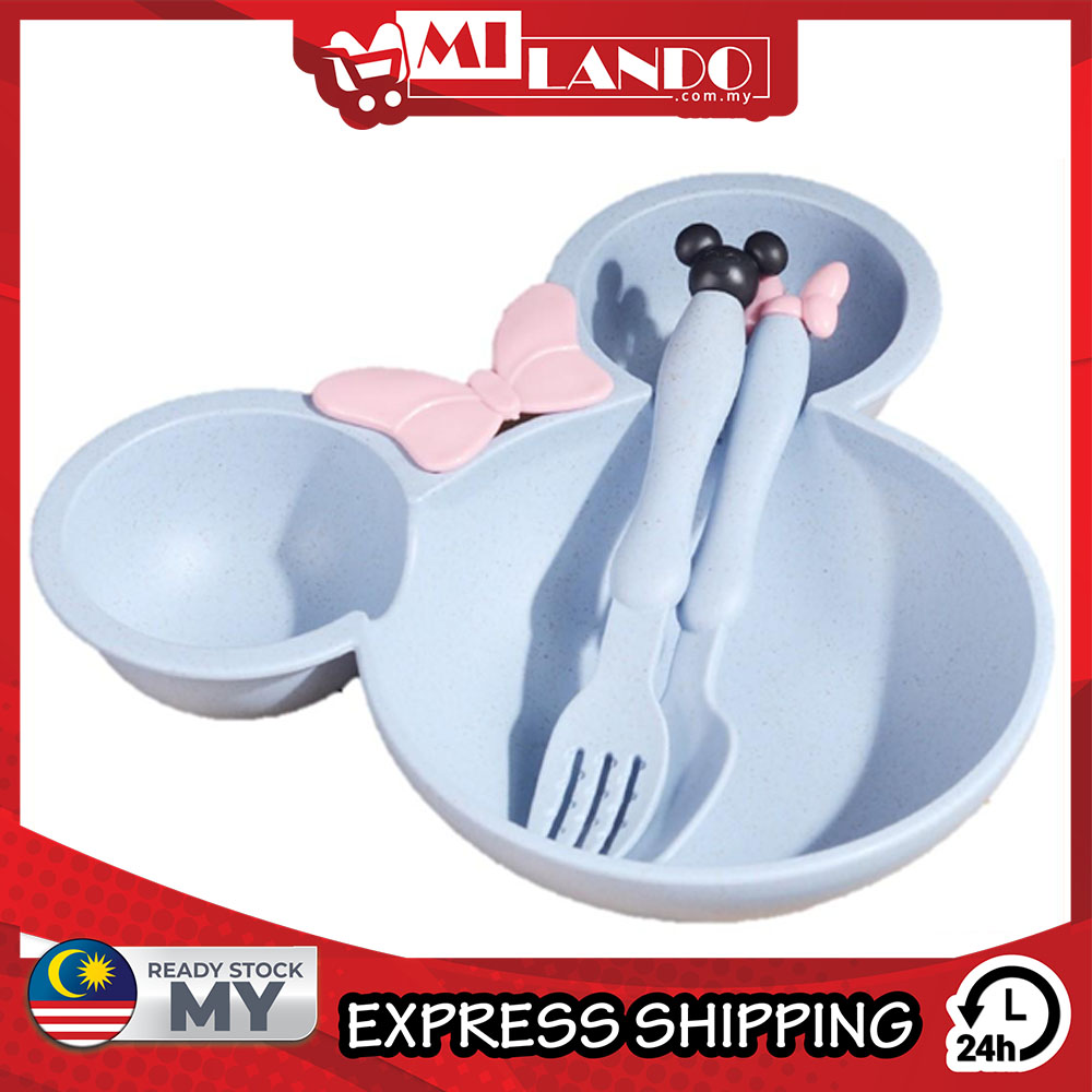 (3 Pieces) MILANDO Kid Children Dish Plate Set Mickey Cartoon Children Tableware Dining Feeding Set (Type 5)