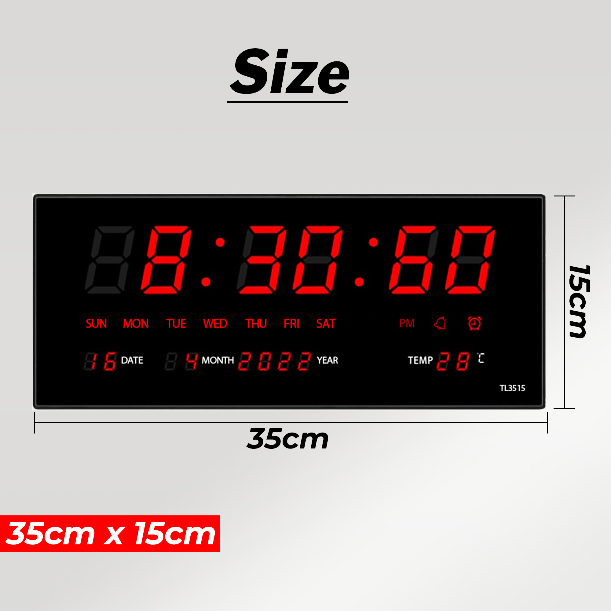 LED Digital Glass Jam Meja LED Wall Clock Calendar Date Temperature Wall Desk Time (46cmx22cm & 35cmx15cm)