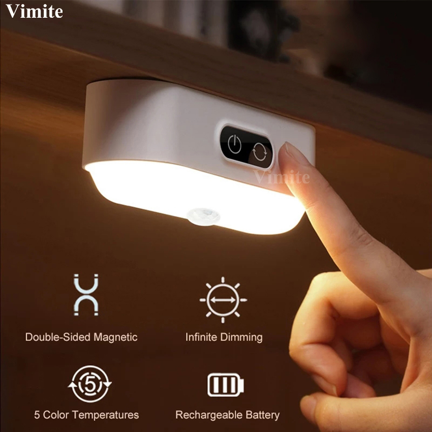 【Ready Stock】Vimite Lampu Tidur Led Motion Sensor Night Light Hanging USB Rechargeable Magnetic Cabinet Light Touch Dimming Study Table Lamp Eye Protection Reading Book Light for Room Bedroom Wardrobe Dormitory Wall Laptop 无线房间感应夜灯