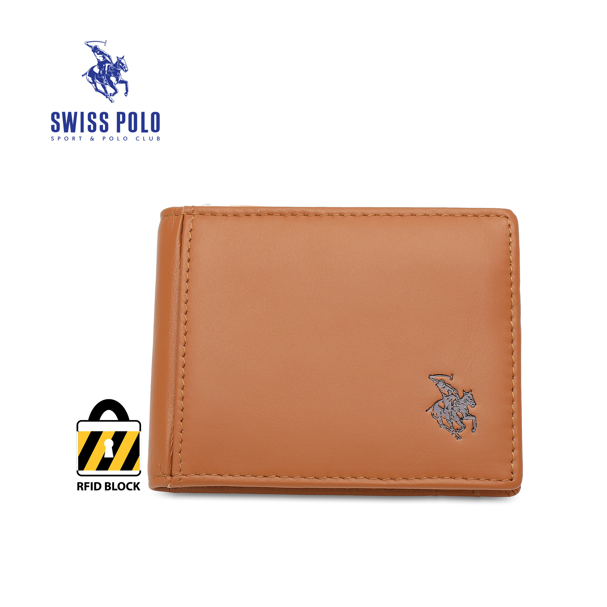 SWISS POLO Genuine Leather RFID Money Clip/Card Holder SW 162-3 BROWN