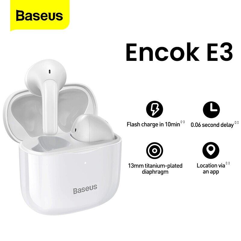 Baseus E3 TWS Wireless Earphone Bluetooth 5.0 Headphone Headset True Wireless Earbuds For iPhone 13 Pro Max Handsfree Ear Buds
