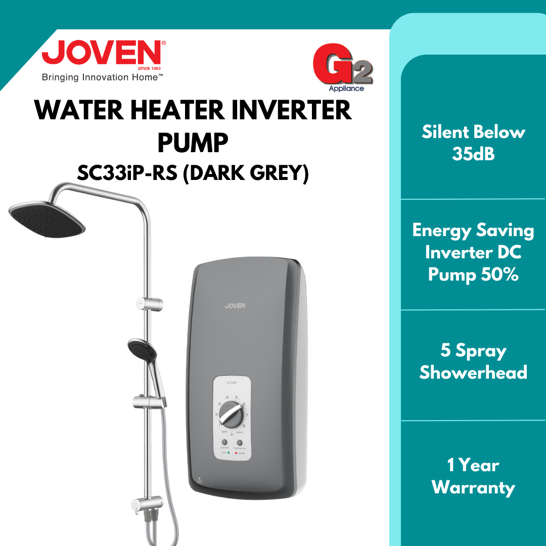 JOVEN [AUTHORISED DEALER] WATER HEATER INVERTER PUMP W/ RAIN SHOWER SC33iP-RS (WHITE/DARK GREY)-JOVEN WARRANTY MALAYSIA