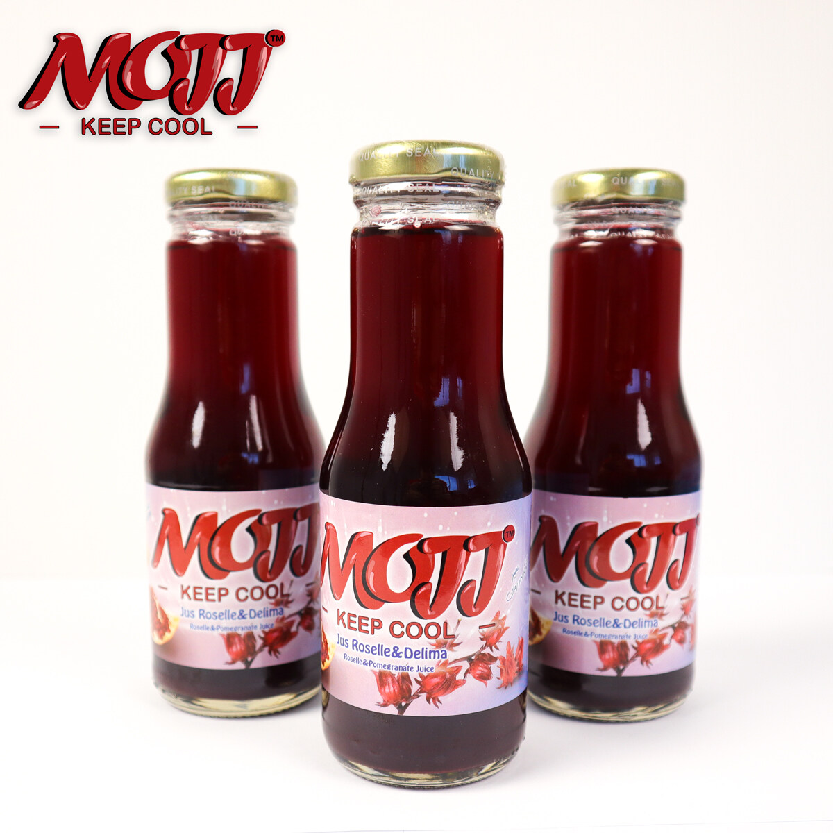 MOJJ Juice_ Roselle & Pomegranate Juice (250ml) Glass Bottle_ Jus Roselle Dan Delima_(250ml)