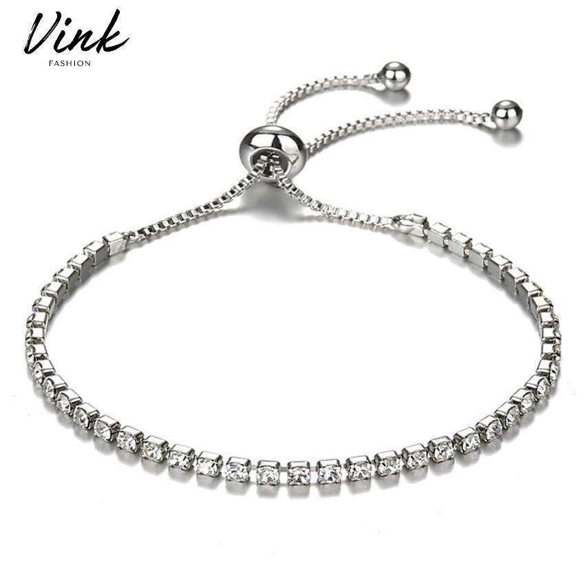 VINK 8 Infinity / Line / Row / Rose All Crystal Silver Bracelet Adjustable