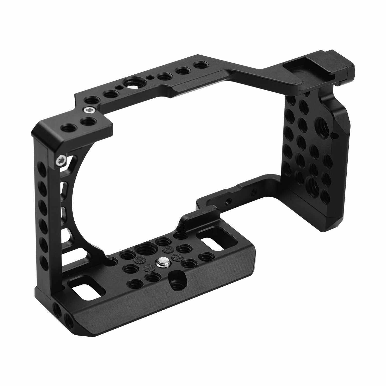 Aluminum Alloy Camera Cage Rig with Cold Shoe Mount ARRI Locating Hole 1/4 3/8 Threaded Holes Replacement for Sony A6000/A6100/A6300/A6400/A6500 Cameras (Standard)