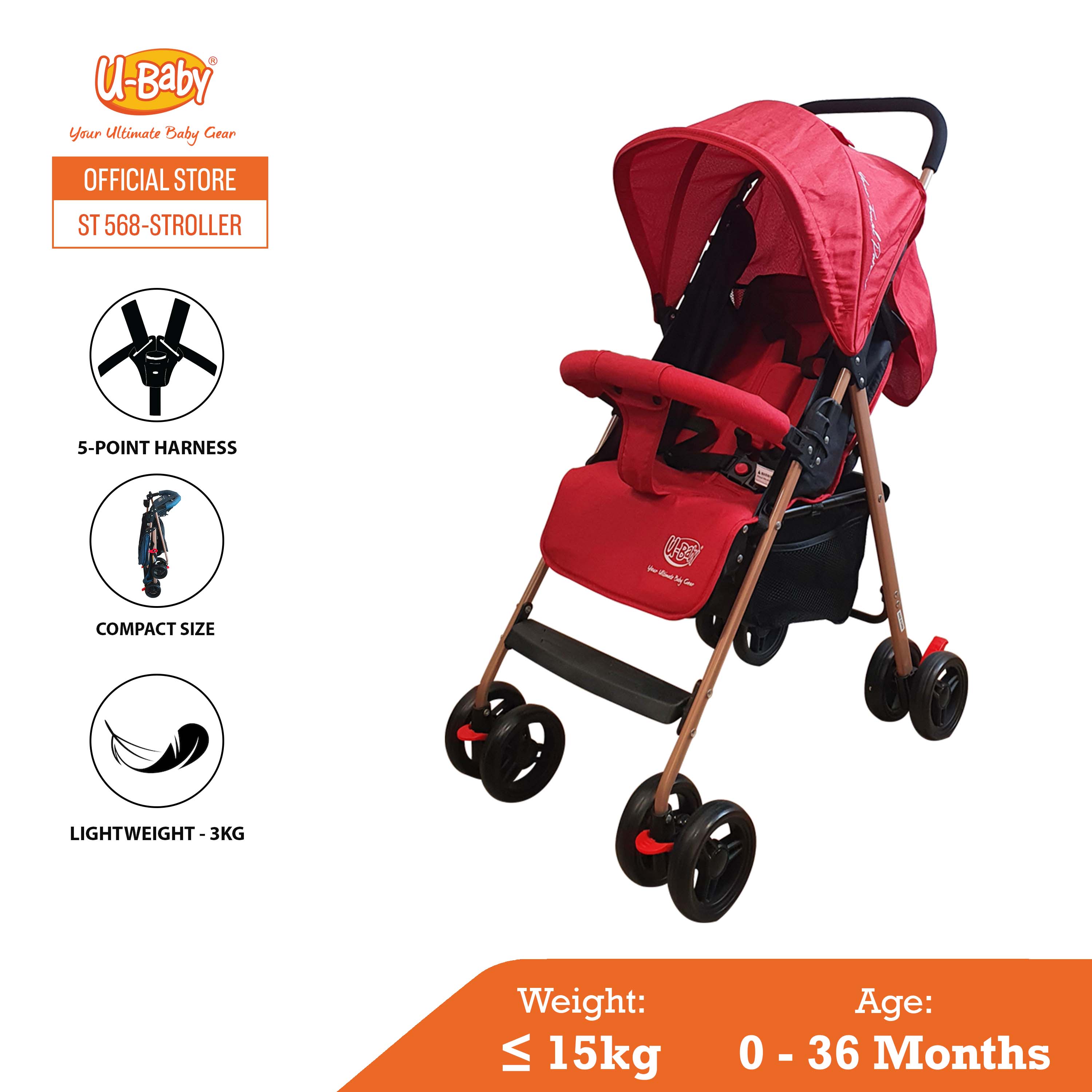 U-Baby Newborn to 3 Years Old ST568 Compact Baby Stroller [Cabin Size & Easy Fold]
