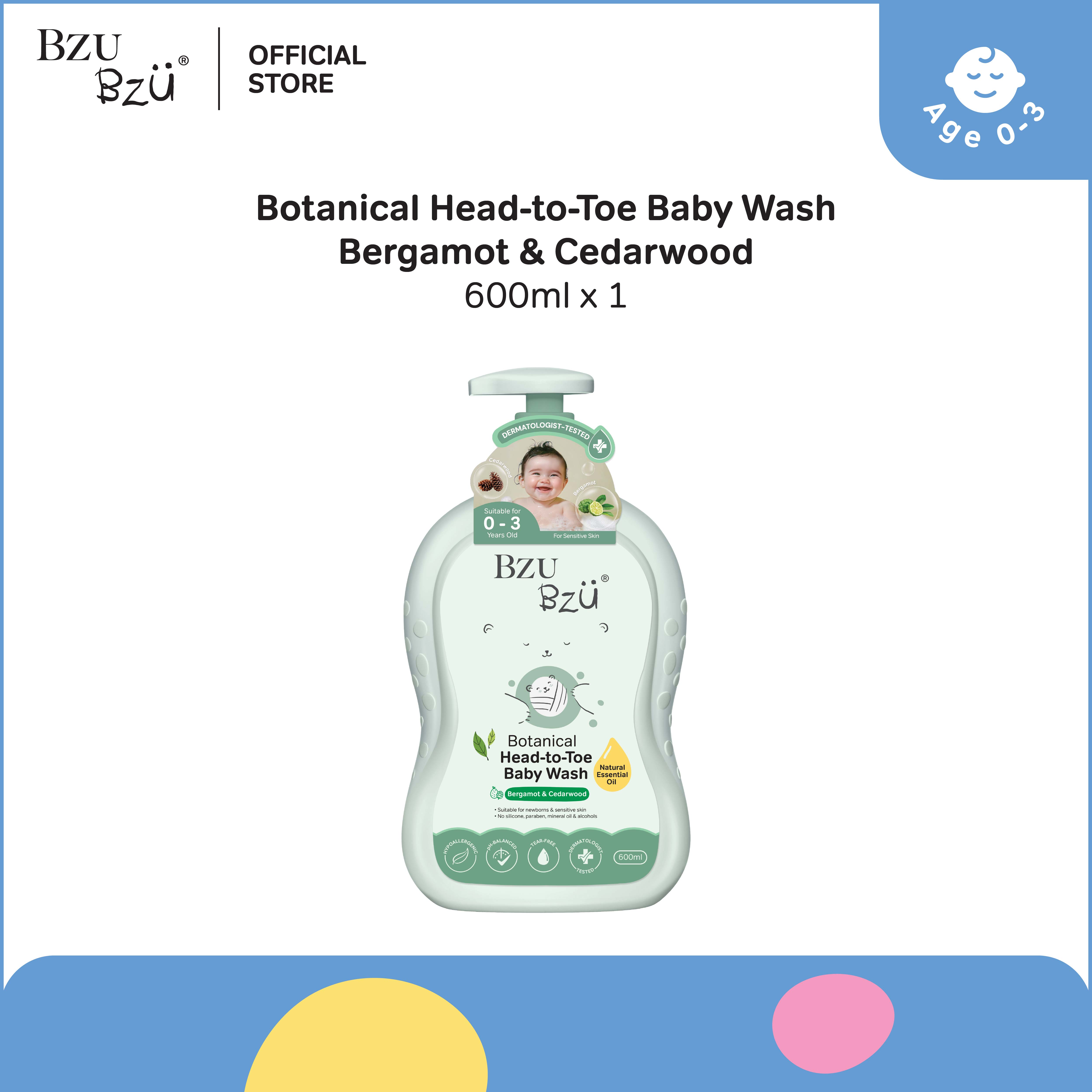 BZU BZU Botanical Essential Oil Head-to-Toe Baby Wash Bundle Deals (Bergamot & Cedarwood) (600ml)