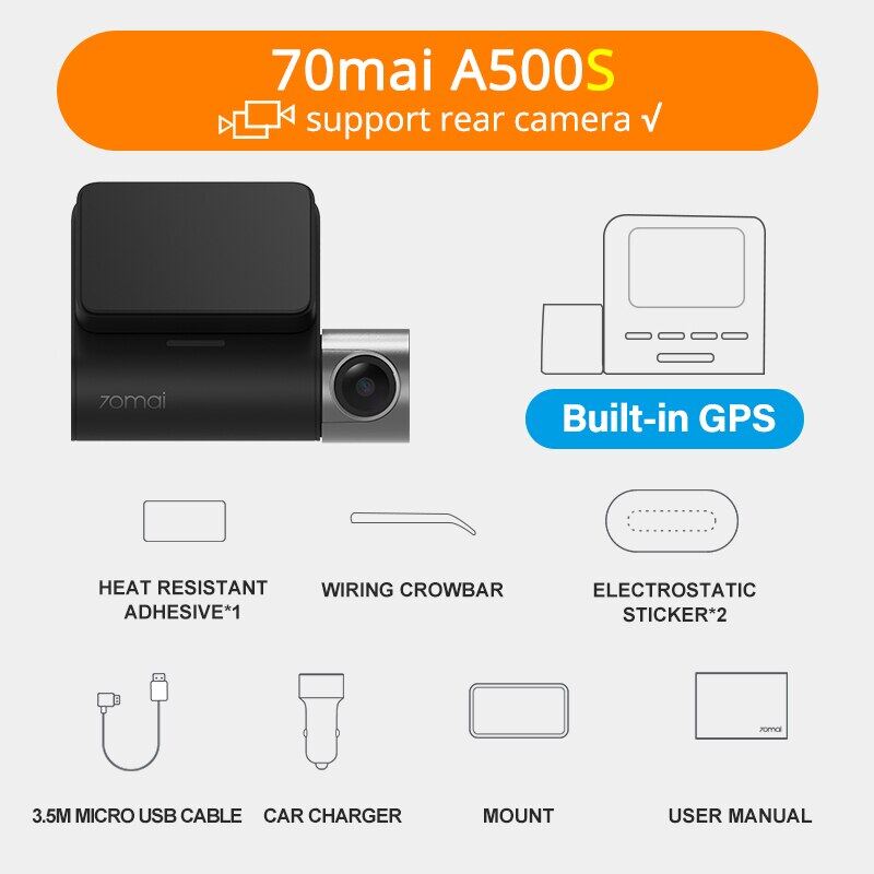 [Upgrade Version] 70mai Smart Dash Cam Pro Plus A500S Car DVR Built-in GPS 1944P Speed Coordinates ADAS 24Hours Parking