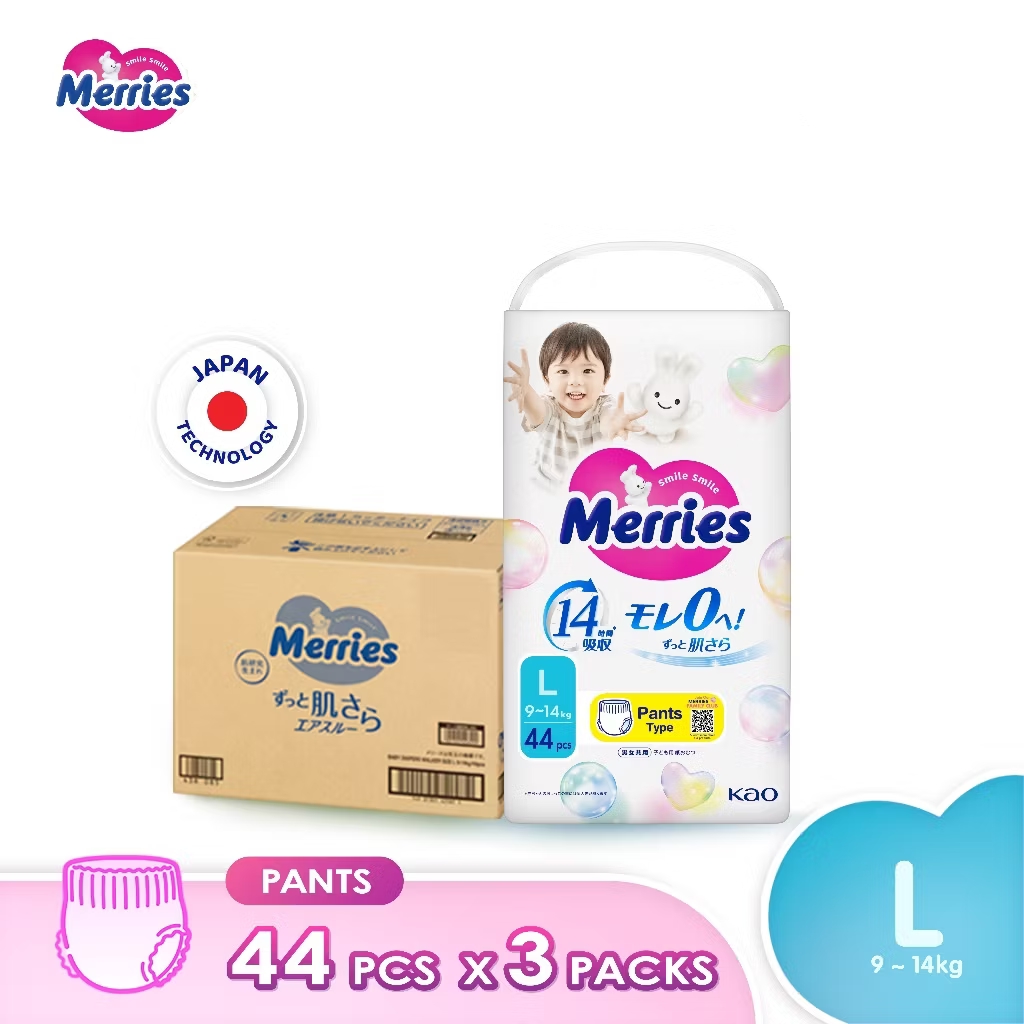 [Bundle of 3] Merries Super Premium Pants Baby Diapers(M52/L44/XL38/XXL24)