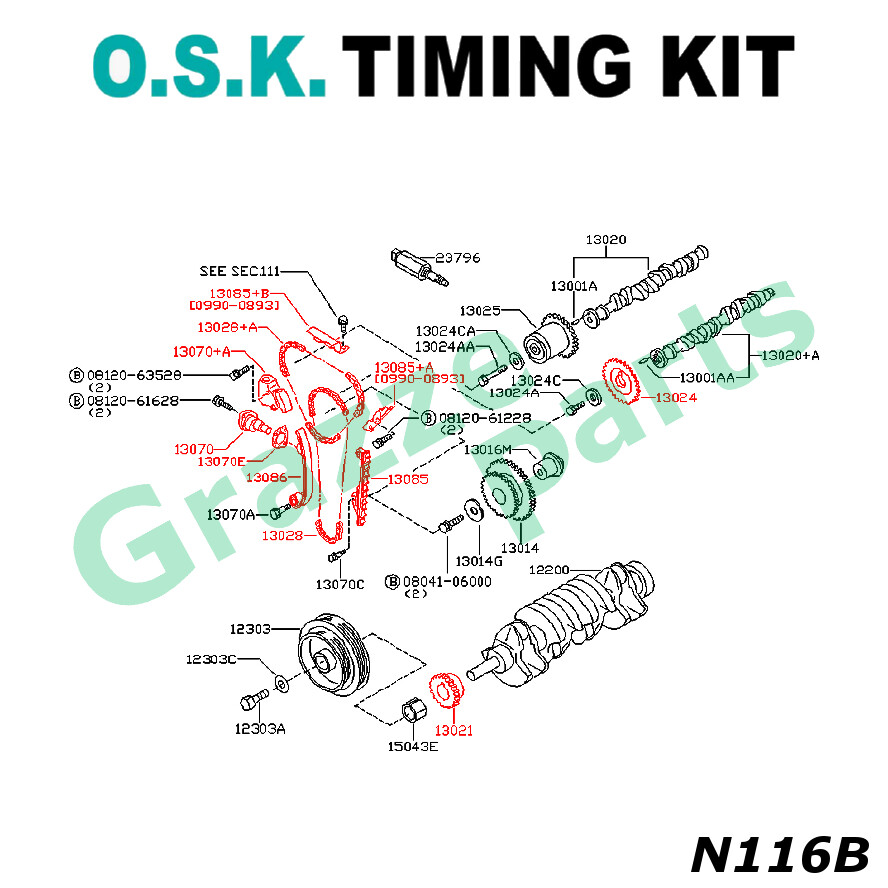 100 Made In Japan O.S.K. Timing Chain Kit Set Nissan Sentra B13 B14 AD