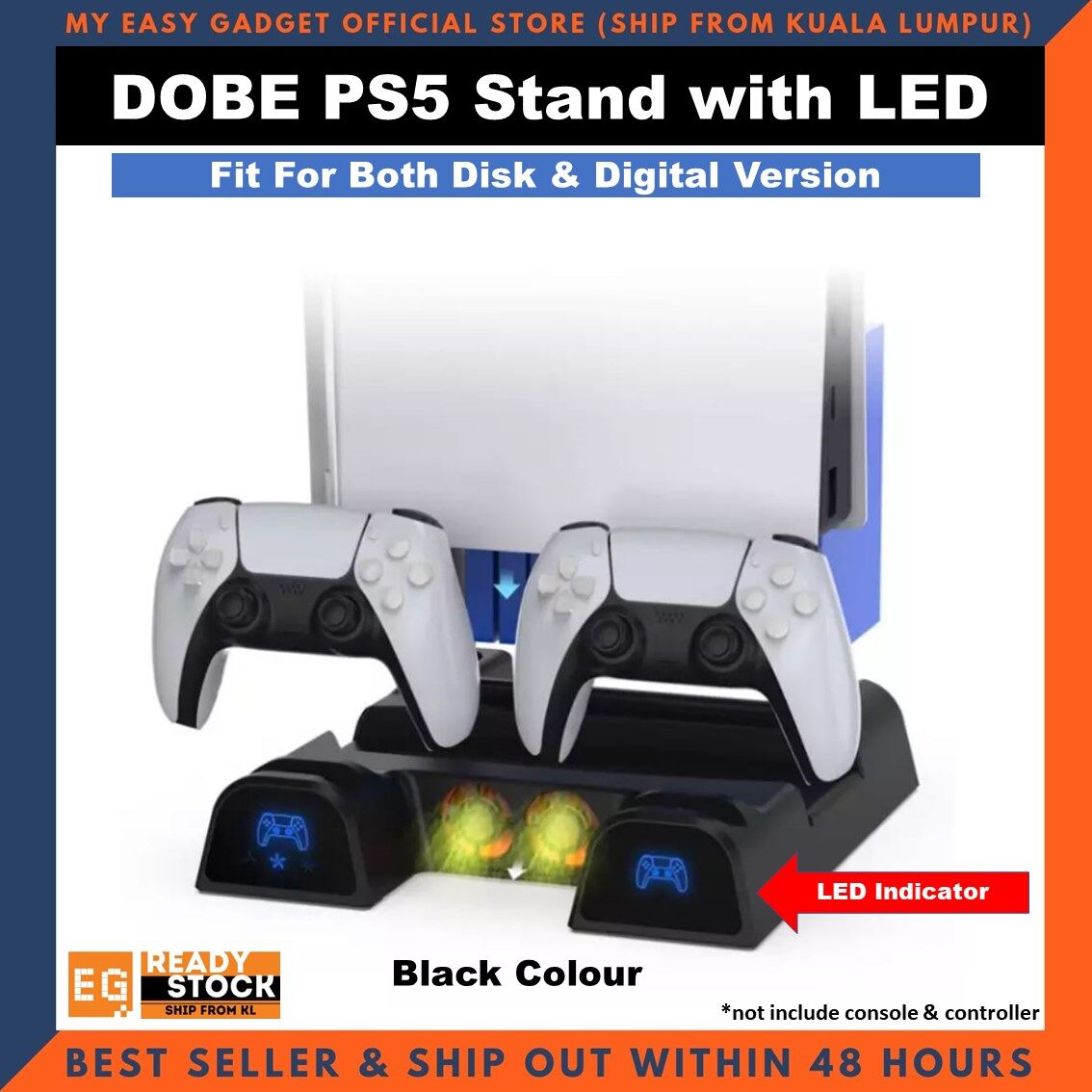 DOBE PS5 Multi Functional Cooling Stand Dual Charging Dock Disc Stand Adjustable Cooler Fan TP5-1511