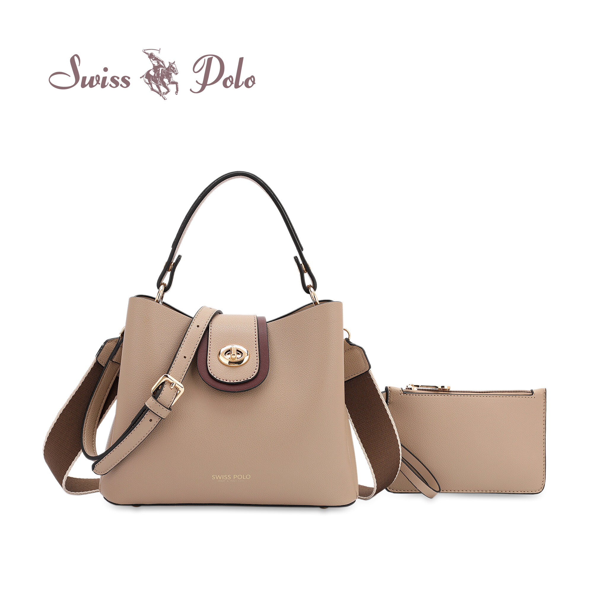 SWISS POLO 2 In 1 Ladies Top Handle Sling Bag With Pouch HEA 98973-2 BROWN