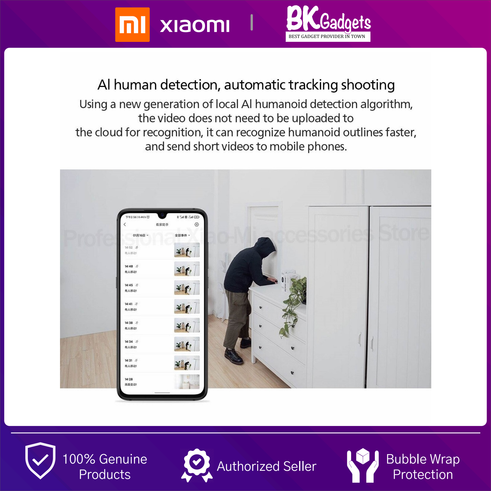Xiaomi Mi 360 Home Security Camera 2K Pro - Smart IP Camera Ptz Pro 1296P 360 Panoramic 2K AI Detection Two-way Intercom WiFi Home Security For MI Home App