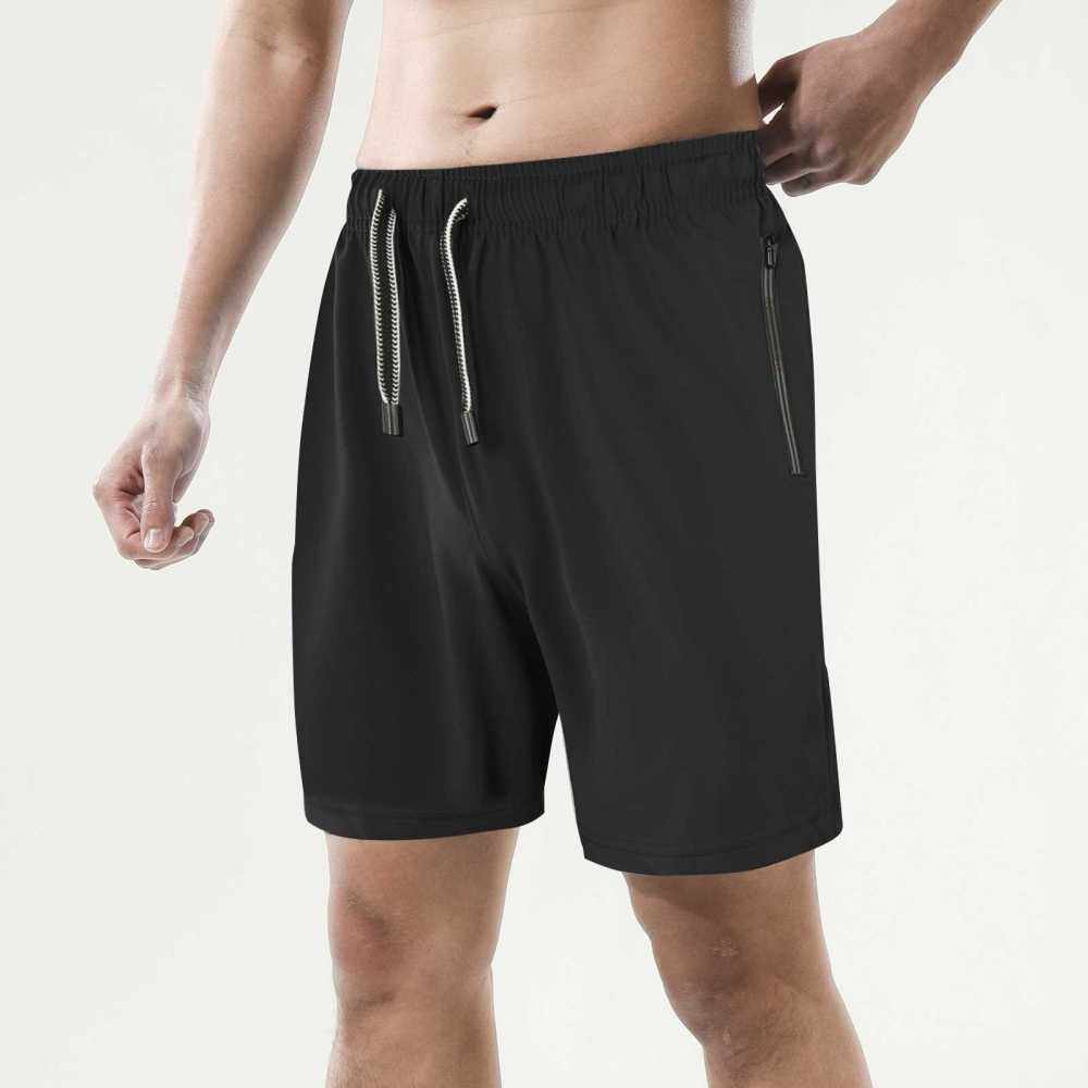 Men Sports Shorts Elastic Waist Drawstring Zipper Pocket Quick Dry Lightweight Pants Workout Running Training Weightlifting Joggers (Black)
