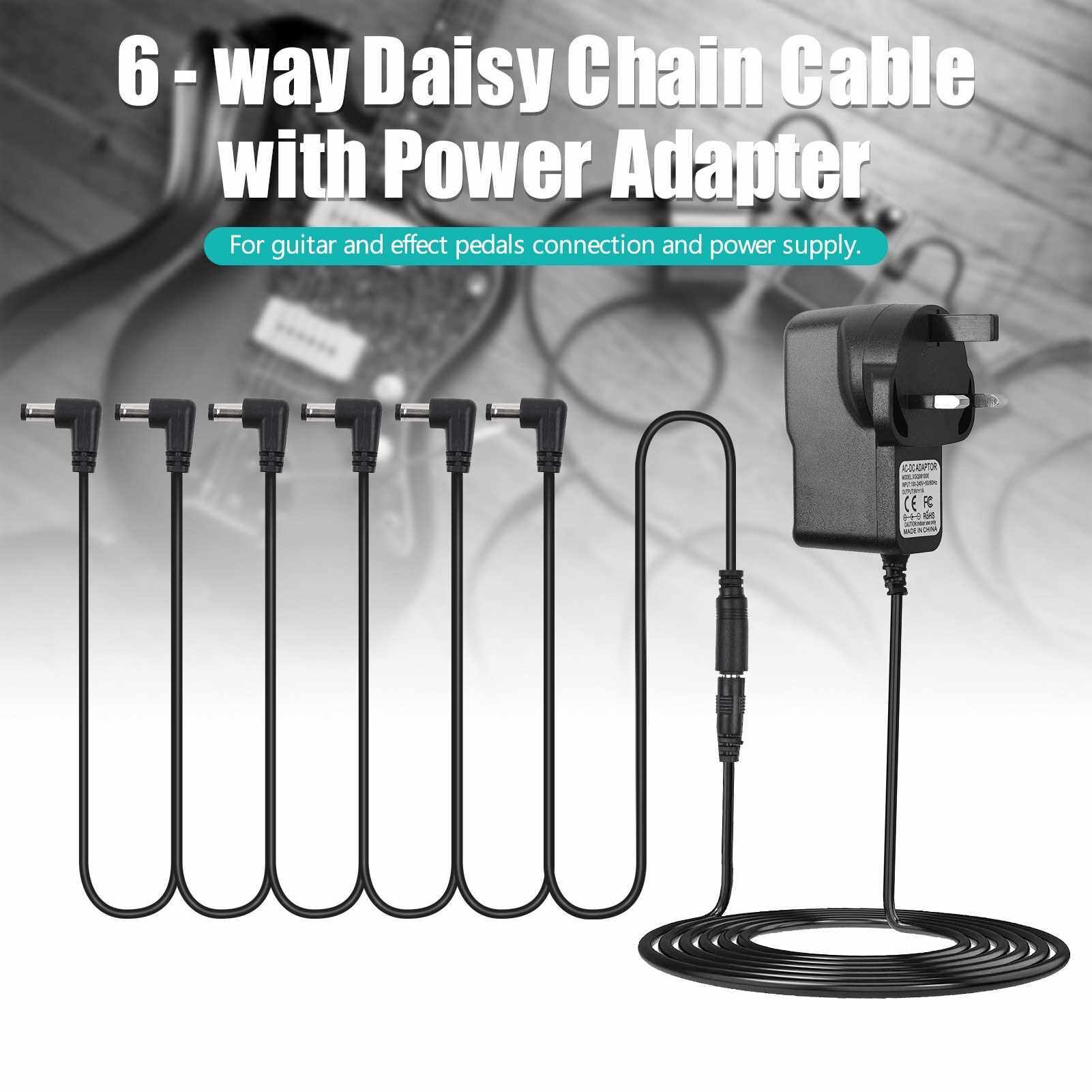 Guitar Effect Pedal Power Supply Adapter with 6 Ways Daisy Chain Cable Power Line Right Angle (Uk)