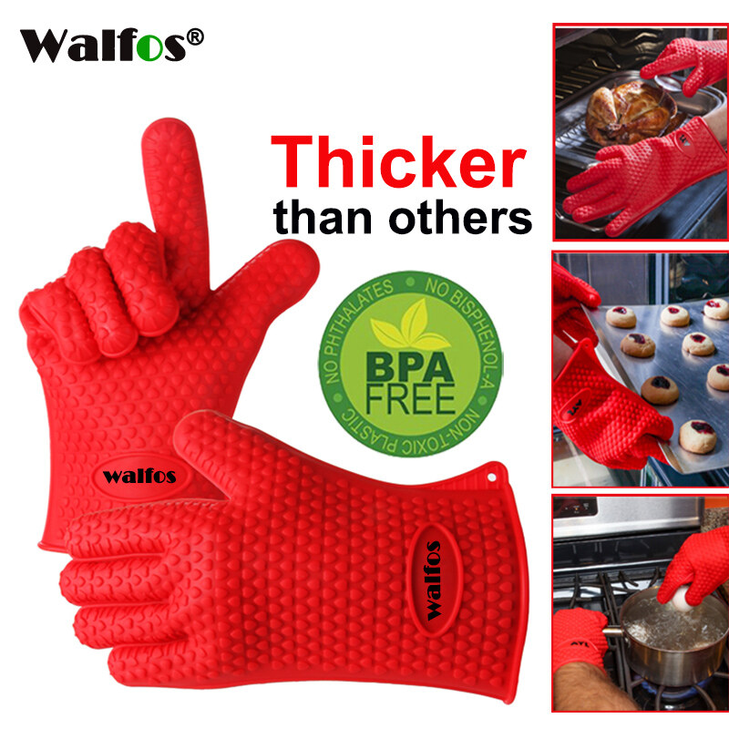 WALFOS một cặp thực phẩm chịu nhiệt Silicone bếp BBQ lò nướng găng tay Găng tay nấu nướng BBQ lò nướng găng tay