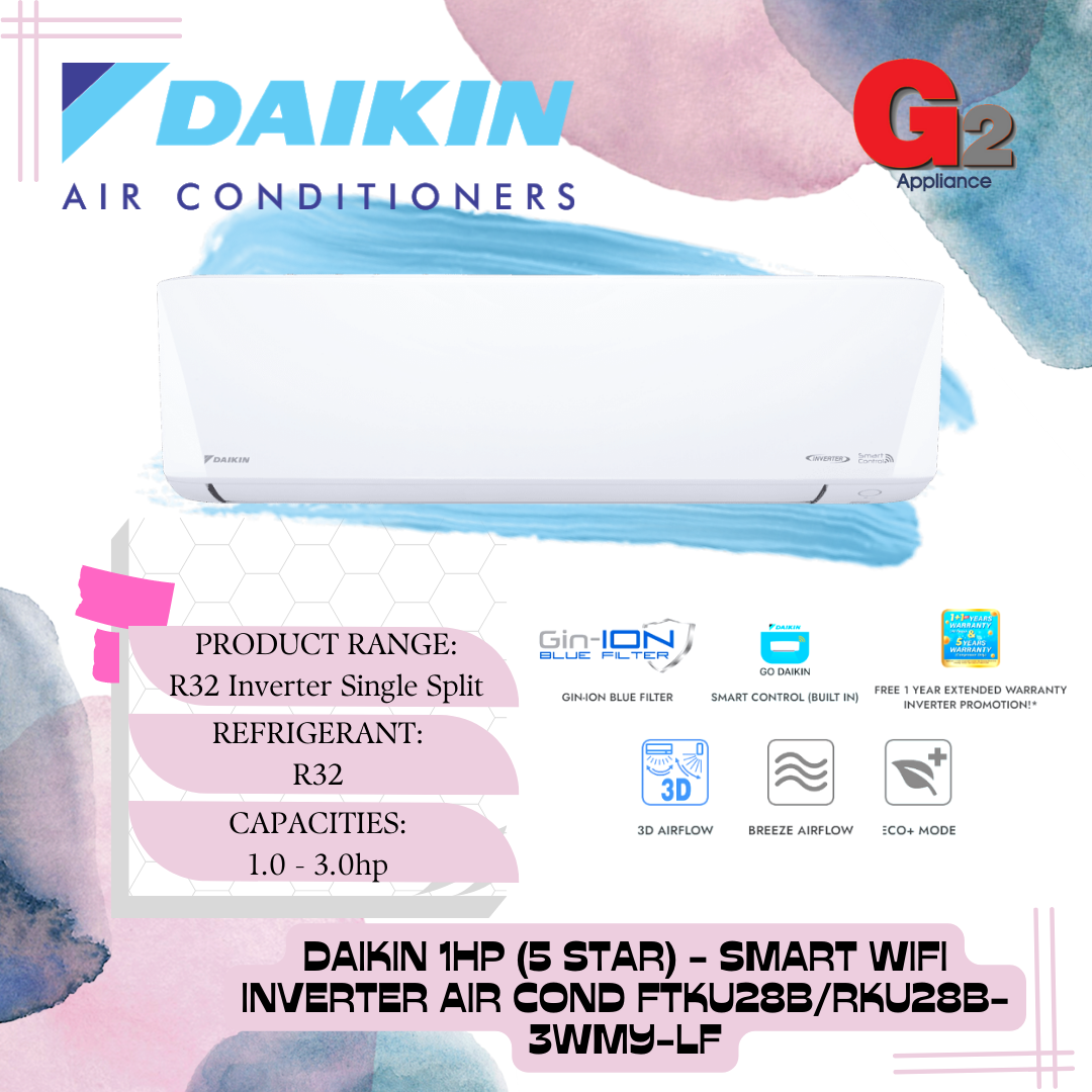 Daikin 1hp 5 Star Smart Wifi Inverter Air Cond Ready Stock Ftku28b