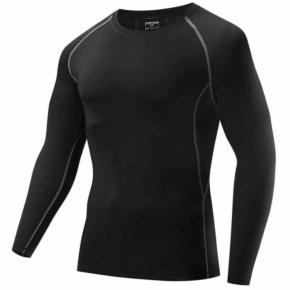 Men Long Sleeve Compression Shirt Jersey Active Sports Base Layer T-Shirt Athletic Workout Shirt for Cycling Running Fitness (Black)
