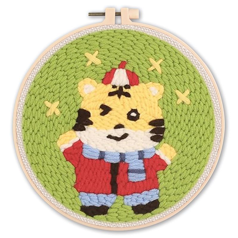 RUOPOTY Poke Embroidery Kit with Frame for Adults Beginners Kits 20x20cm Poke Embroidery Starter Kits Punch Cross Stitch Kit with Penguin Animals Pattern Threader Yarns Rug Punch DIY Craft Kits