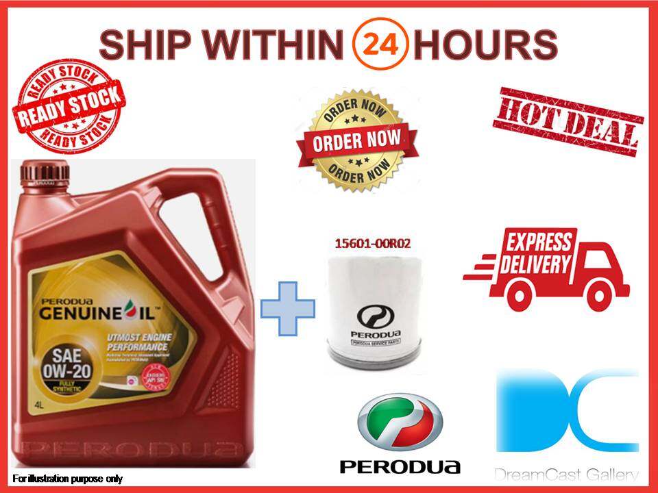 PERODUA 0W20 FULLY SYNTHETIC ENGINE OIL 4LITRES +OIL FILTER 1560100R02