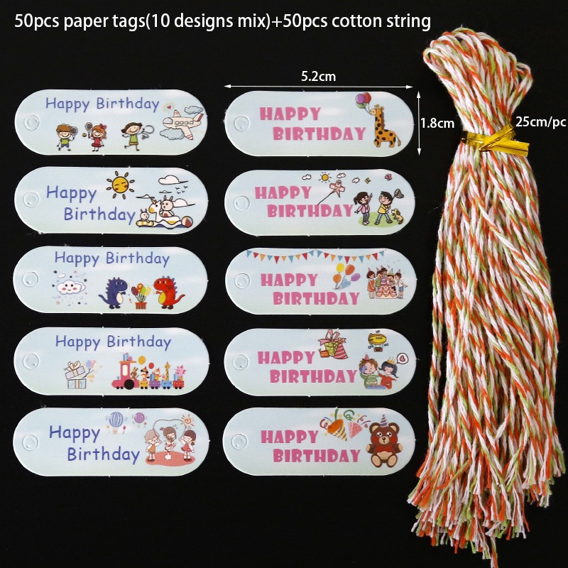 🇲🇾 50pcs/pack Cartoon Kraft Thank You DIY Handmade Kids Brithday Gift Tag Doorgift Cookies Patry Package Packaging Label