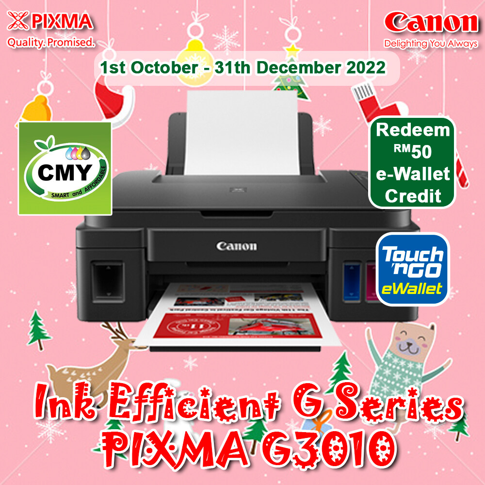 Free Voucher, Ink & A4 Canon PIXMA G3010 Original Refillable Ink Tank