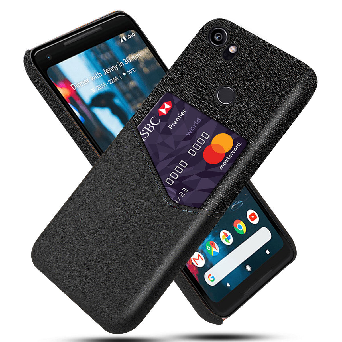 BJONE Vải Sáng Tạo Cho Google Pixel 2 XL Ốp Có Khe Đựng Thẻ Bằng Da PU Ốp PC Cứng 6.0 Inch