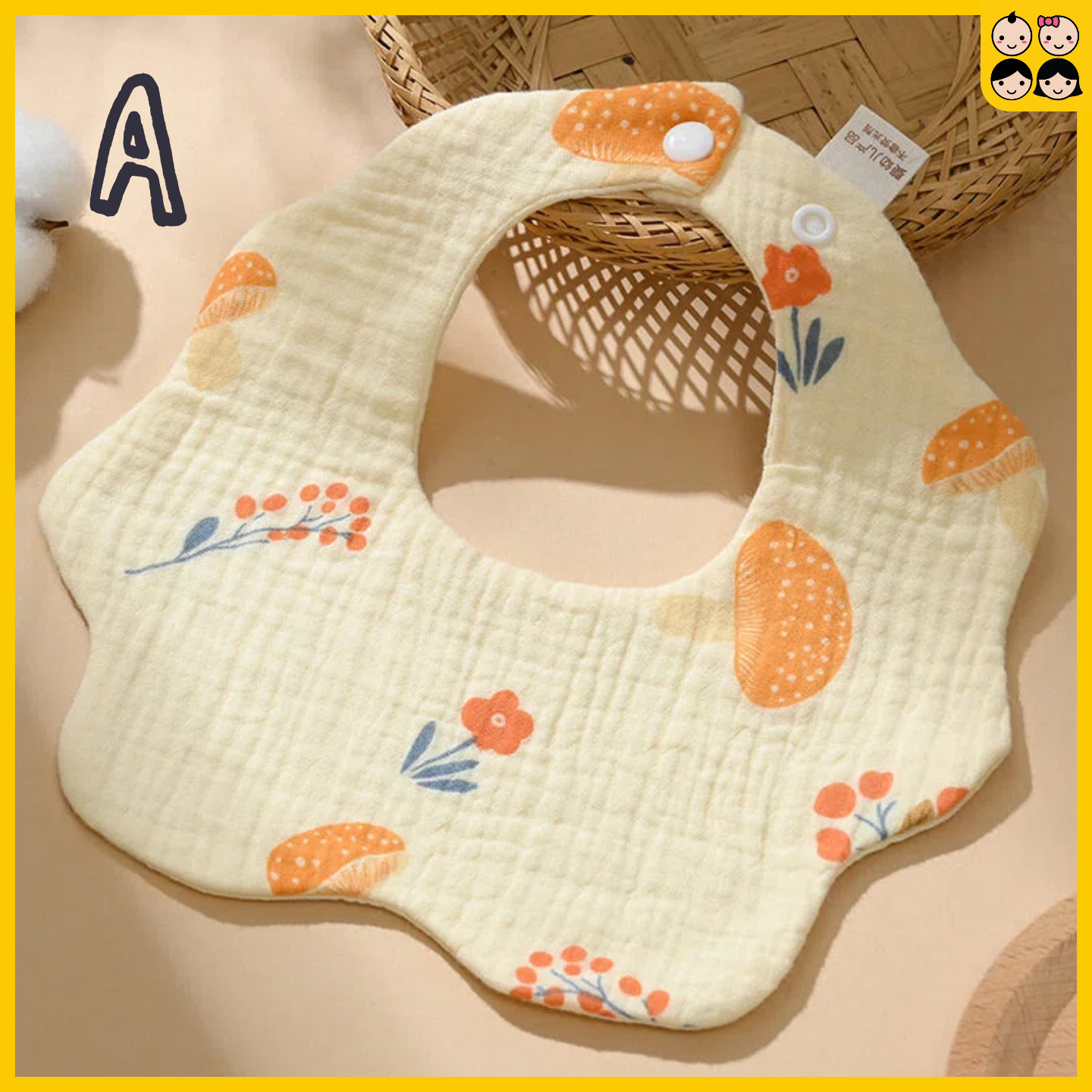 [Boo Boo Baby Store] 6-Layer Gauze Baby Bib for Newborn Toddler Kids High Absorbent 360 Degree Reversible Saliva Towel with Snap Button 38 Design