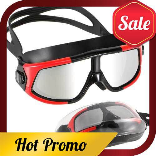 Professional Swim Goggles Women Men Adjustable Anti-Fog Wide View Swimming Goggles for Adults (Black&Red)