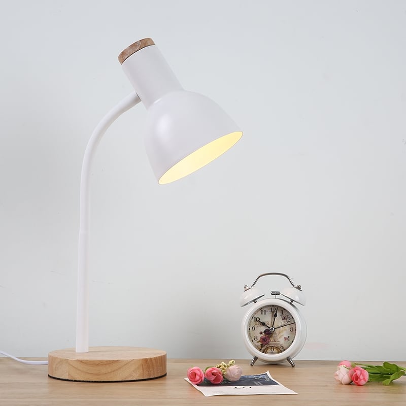 Nordic Wood Adjustable Study Lamp Desk Lamp LED Table Lamp Study Light Lampu Meja Lampu Study LED Table Lamp Led Desk Lamp by Lamp Shade (Black/White)