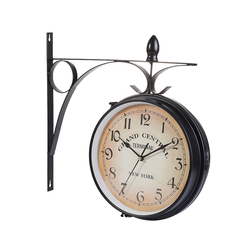 Retro Double Side Rotating Wall Clock European Style Vintage Clock Creative Classic Clocks Jam Dinding Logam