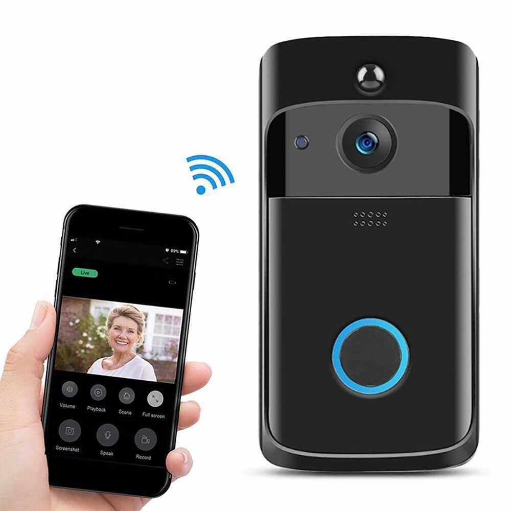 Wirelessly Smart DoorBell 720P Camera WiFi Visual Video Phone Door Bell 2-way Audio Video Doorbell Support Infrared Night View PIR Motion Sensor Android IOS APP Remote Control (Black)