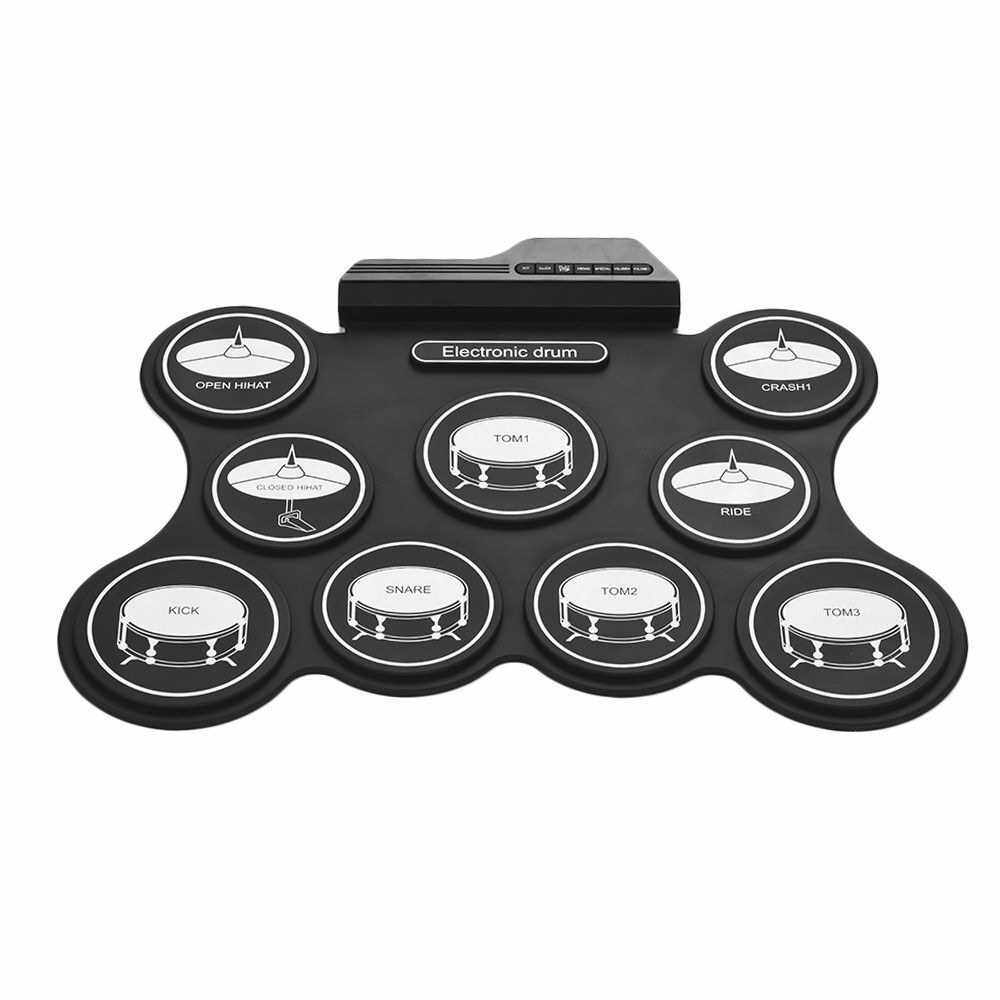 Portable USB Roll Up Drum Kit Digital Electronic Drum Set 9 Silicon Drum Pads with Drumsticks Foot Pedals for Beginners Children (Black)