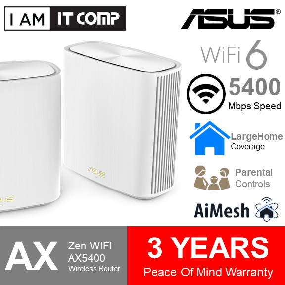 Asus ZenWiFi XD6 WiFi 6 AX5400 Mesh Wireless Router with AiProtection and Parental Controls (2 PACK)