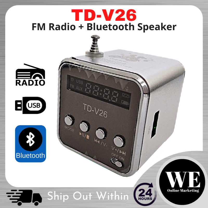 (Ready Stock) Mini Radio FM Bluetooth Speaker TD-V26 ? Portable Wireless Digital Stereo USB Micro SD TF Card MP3 3.5mm Jack Multifunction