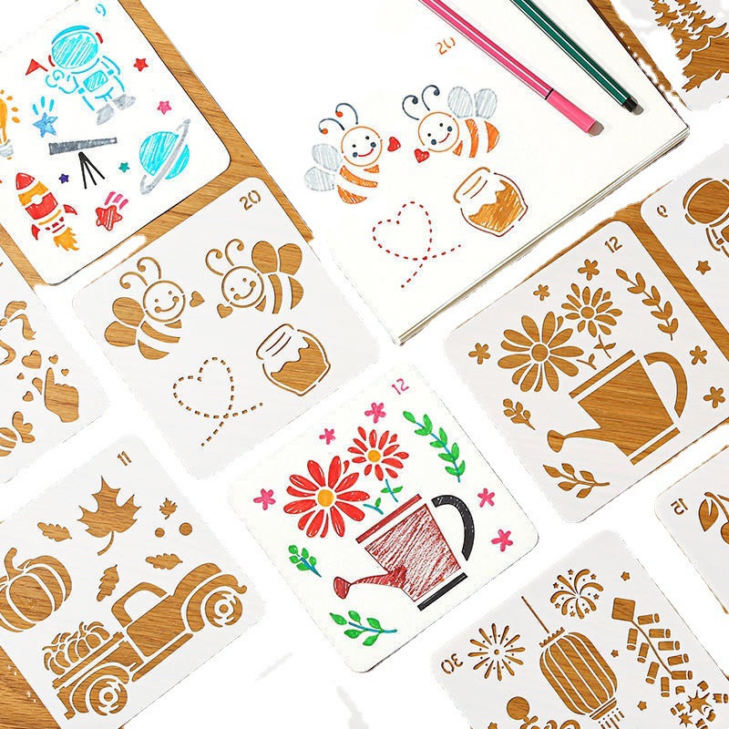 （RR Atmosphere product store） Manuscript Report Template Hollow Painting Children's Painting Coloring Tools Primary School Students Report Coloring Art Set Decorative Border Ruler