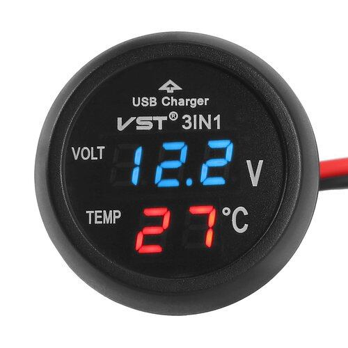 12V/24V Đồng Hồ Đo Kỹ Thuật Số Màn Hình 3 Trong 1 LED Sạc USB Trên Ôtô Vôn Kế Nhiệt Kế Ắc Quy Xe Màn Hình LCD Kỹ Thuật Số Hiển Thị Thời Gian Kép