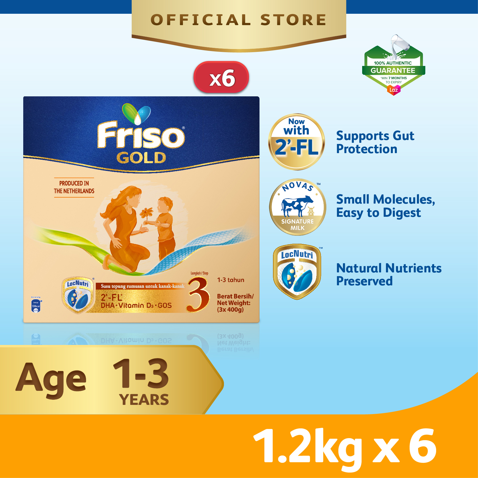 Friso Gold Step 3 - 1.2kg x 6 (Total 7.2kg) - Exclusive Ecommerce Pack