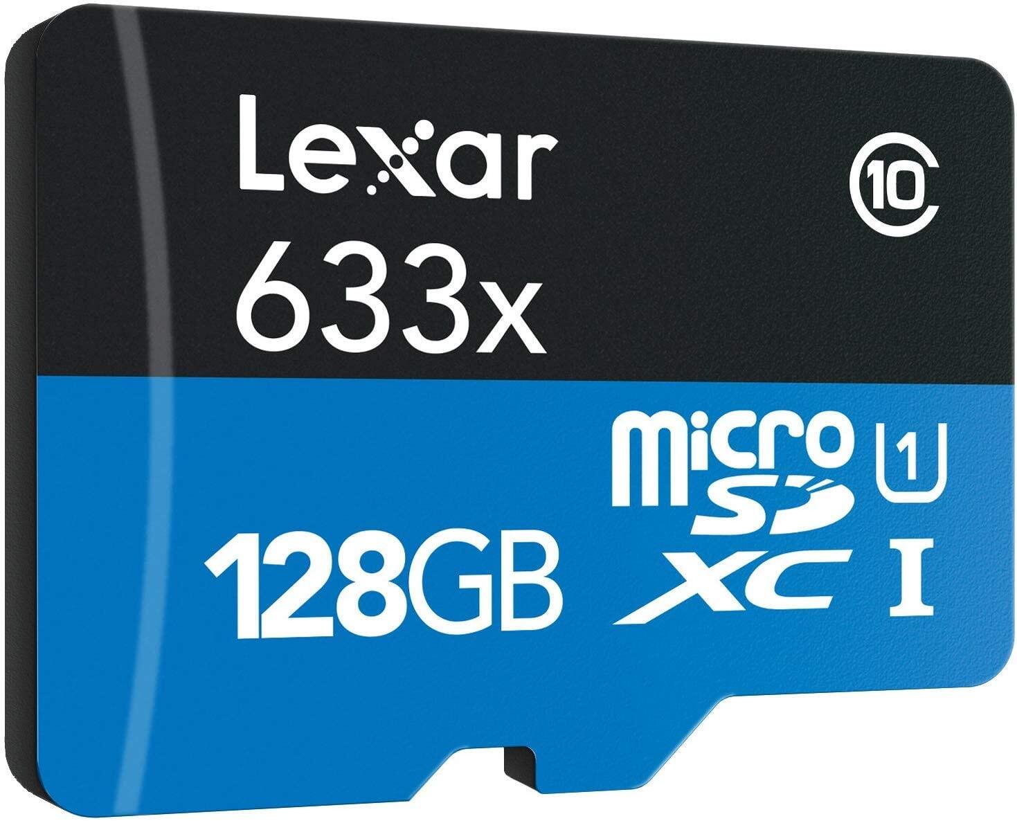 Lexar 128GB High-Performance 633x microSDHC/ microSDXC UHS-I Class 10 V10 A1 Memory Card with Adapter Read up to 100 MB/s