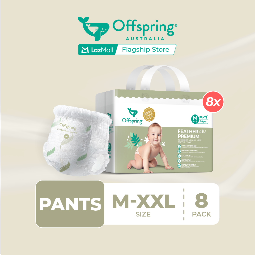 Offspring FeatherAir Premium Baby Diapers Pants M352/L304/XL256/XXL224 [8 Packs]