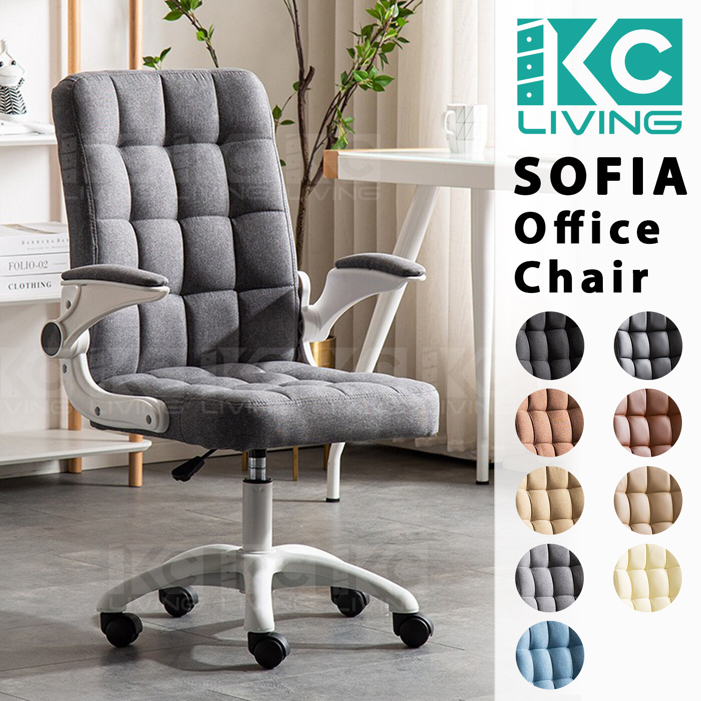 [KCL] Sofia Office Chair/ High Density Foam/ Fabric PU/ Retractable Armrest/ Handle/ Study Chair/ Gaming Chair/ Kerusi Belajar/ Murah/ Tahan/ Kerja/ Beroda/ Roda/ Kain/ Murah
