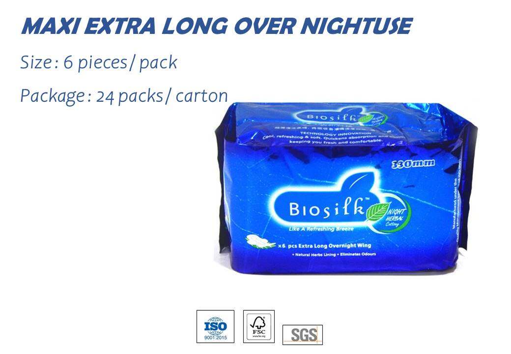 Biosilk Herbal Maxi Extra Long Over Nightuse Twin Pack Sanitary Napkins / Pads 33cm x 6's x 2