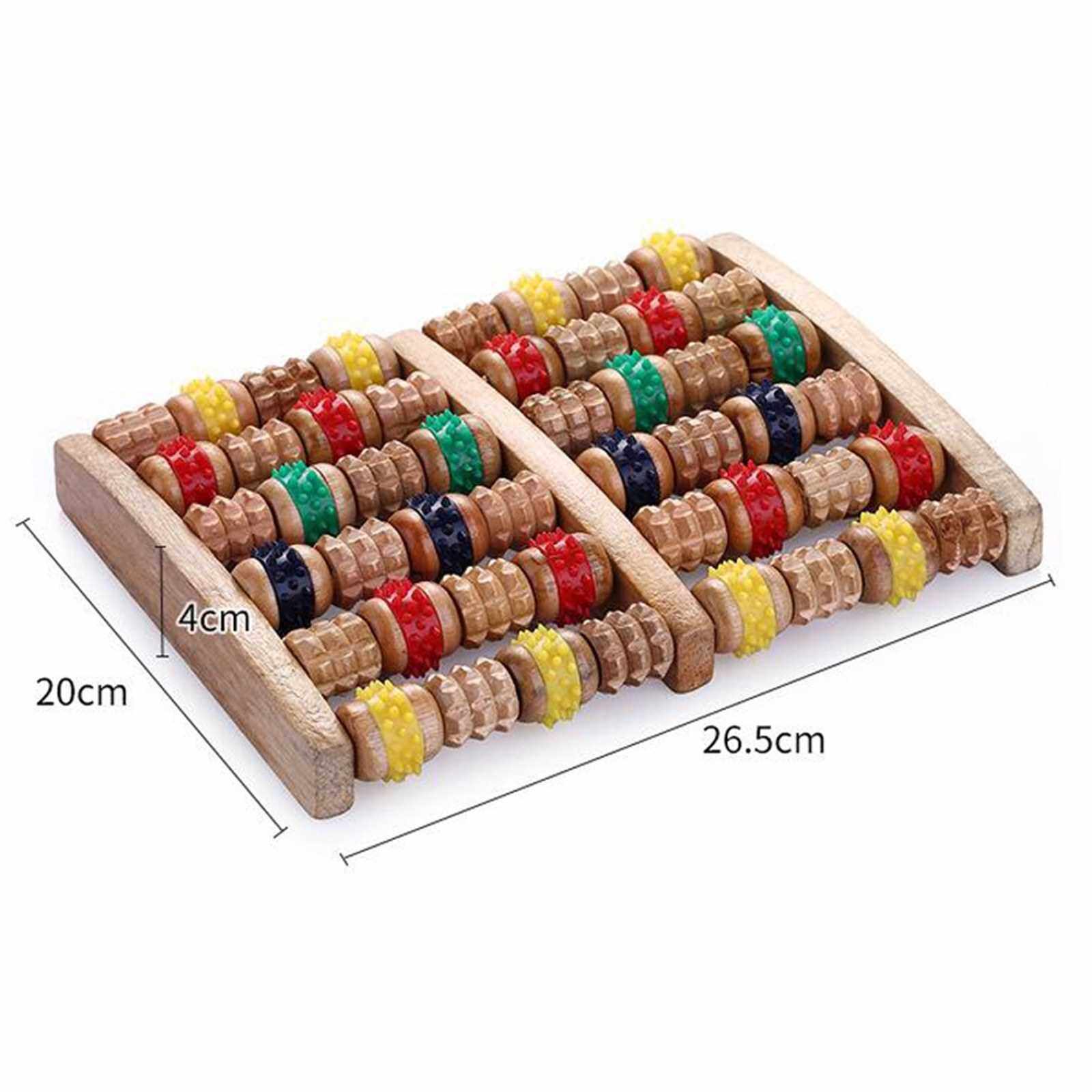 6 Rows Large Wooden Dual Foot Massager Roller Blood Circulation Care Tool for Plantar Fasciitis Heel Foot Arch Muscle Pain Relief Stress Relief (Standard)