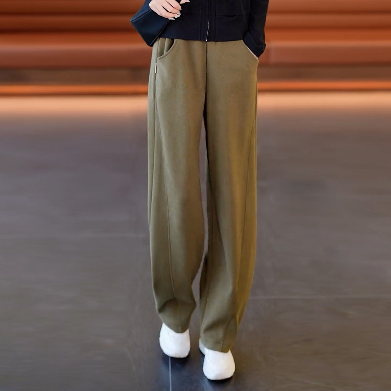 [AA Pink Bubble] American Sweatpants Banana Pants Women's Wide-Leg Pants Fleece-lined Drape Casual Sports Pants Brown Fat mm Draggle-tail straight trousers