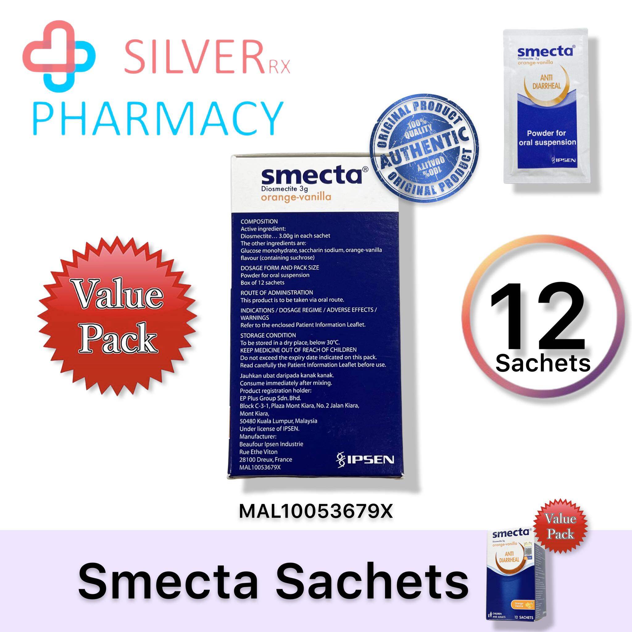 [Exp 09/2025] Smecta Anti-Diarrheal Powder Diosmectite Orange-Vanilla 3g sachet [1's/ 12's]
