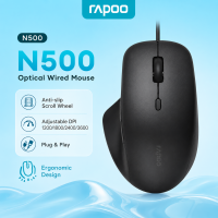Rapoo N500 Tetikus Senyap Berwayar | Reka bentuk bersaiz penuh Penderia 3600 DPI boleh laras Bunyi senyap-Wired Silent Mouse | Full-size design Adjustable